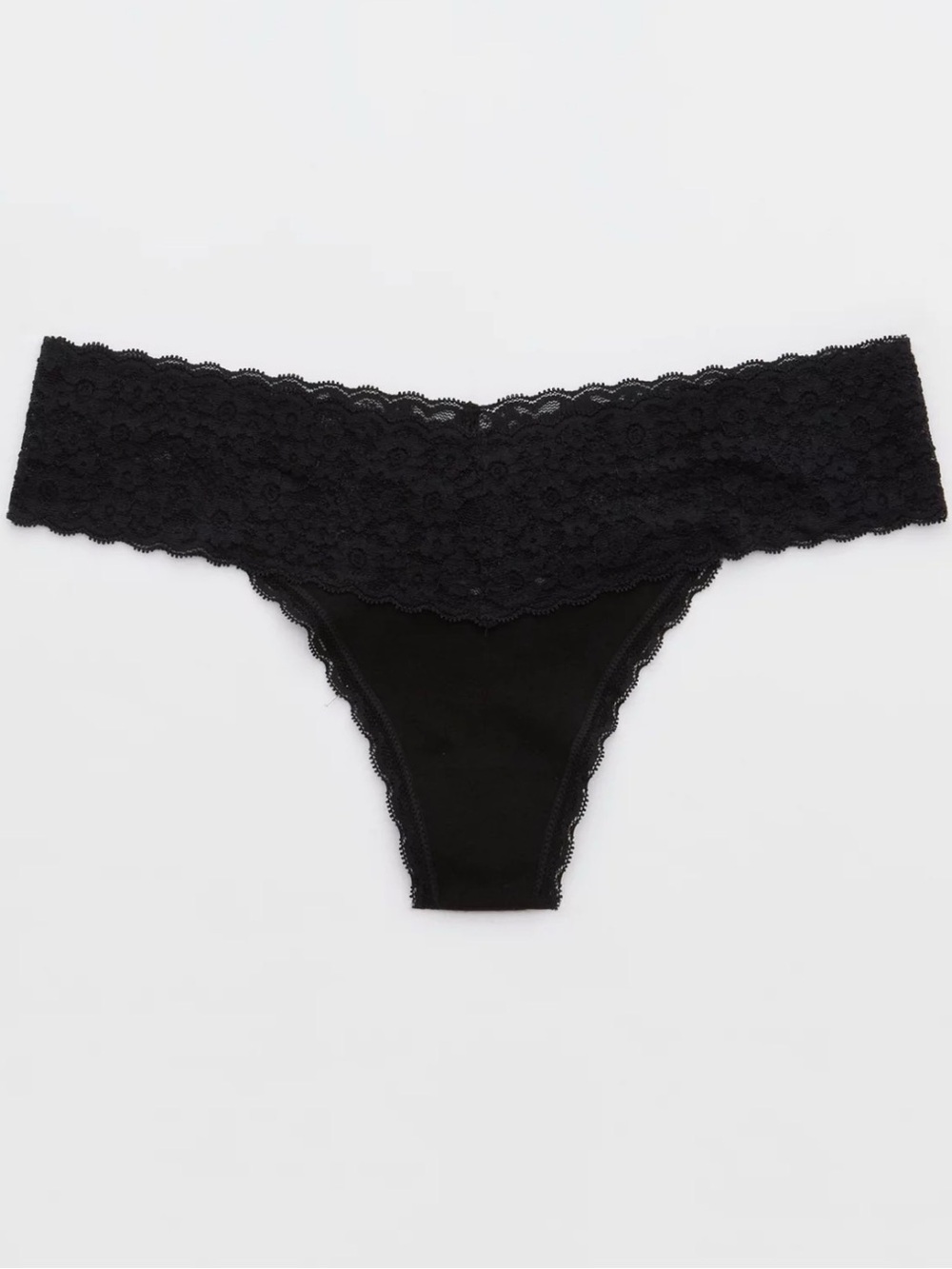 🌟 (Set of 6) Aerie Lace Cotton Thong Underwear in True Black